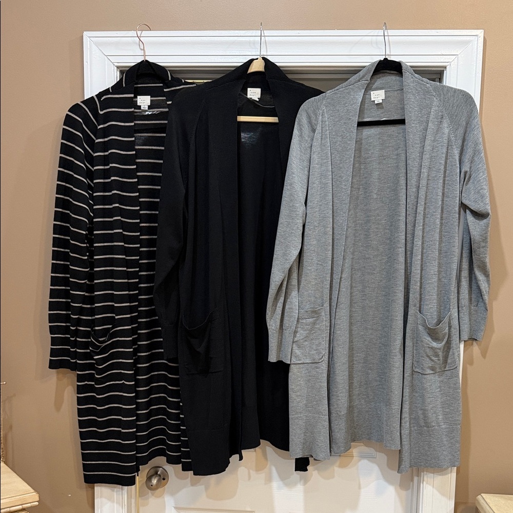 a new day black Striped Sweater long duster cardigan bundle. NWOT. Sz large.